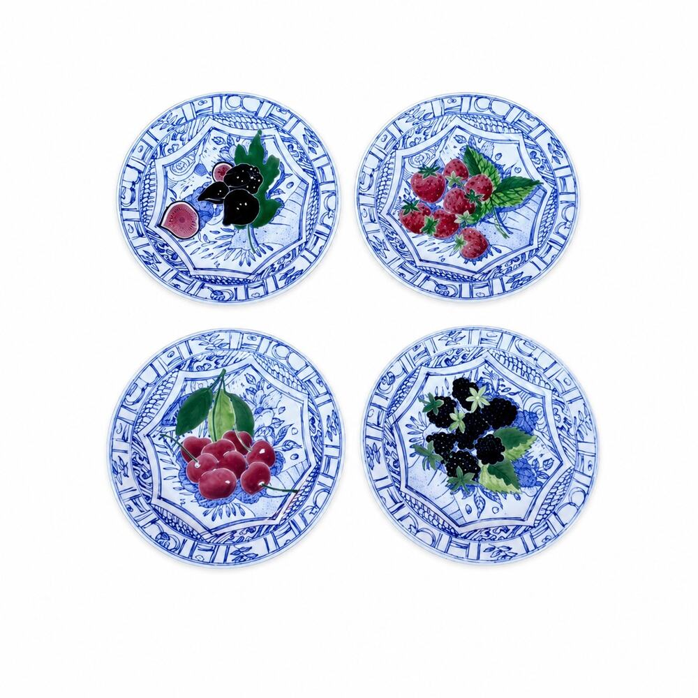 NIB Gien Oiseau Bleu Fruits Canapé Plates Set 6.5"